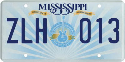 MS license plate ZLH013
