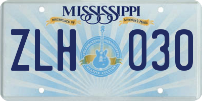 MS license plate ZLH030