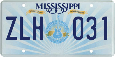 MS license plate ZLH031