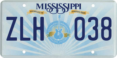 MS license plate ZLH038