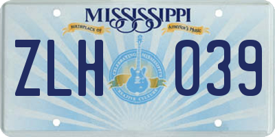 MS license plate ZLH039