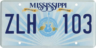 MS license plate ZLH103