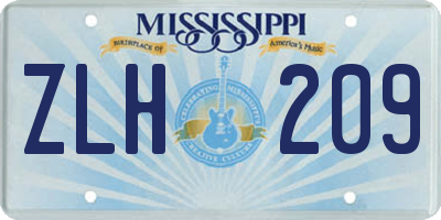 MS license plate ZLH209