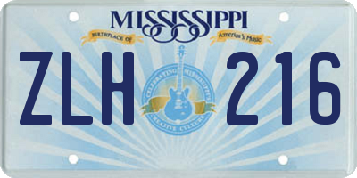 MS license plate ZLH216