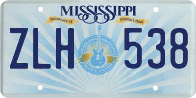 MS license plate ZLH538