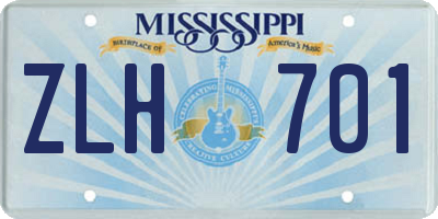 MS license plate ZLH701