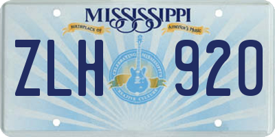 MS license plate ZLH920
