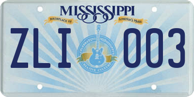 MS license plate ZLI003