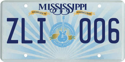 MS license plate ZLI006