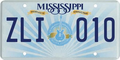 MS license plate ZLI010