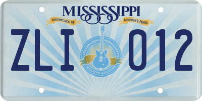MS license plate ZLI012