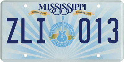 MS license plate ZLI013