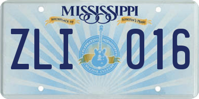 MS license plate ZLI016