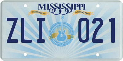 MS license plate ZLI021