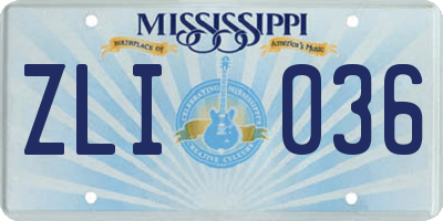 MS license plate ZLI036