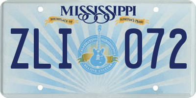 MS license plate ZLI072
