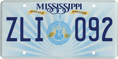MS license plate ZLI092