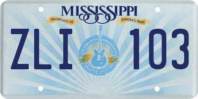 MS license plate ZLI103
