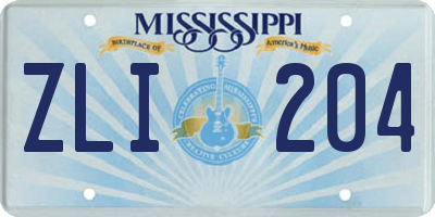 MS license plate ZLI204