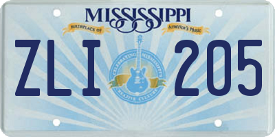 MS license plate ZLI205