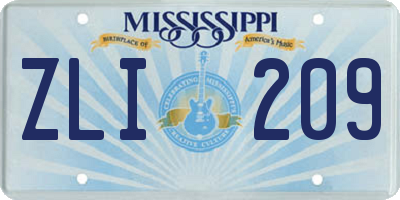MS license plate ZLI209