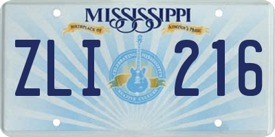MS license plate ZLI216