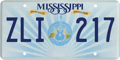 MS license plate ZLI217