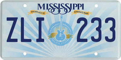 MS license plate ZLI233