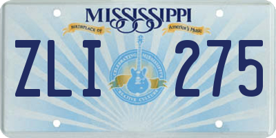 MS license plate ZLI275