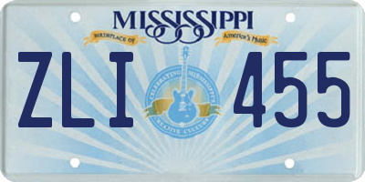 MS license plate ZLI455