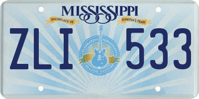 MS license plate ZLI533
