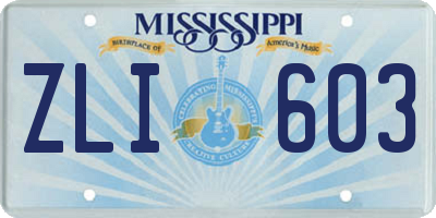 MS license plate ZLI603