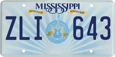 MS license plate ZLI643
