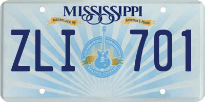 MS license plate ZLI701