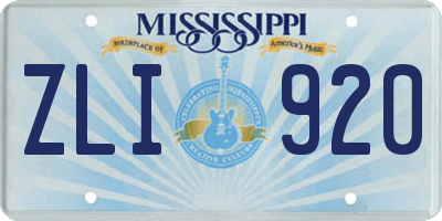 MS license plate ZLI920