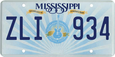 MS license plate ZLI934