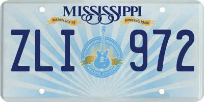 MS license plate ZLI972