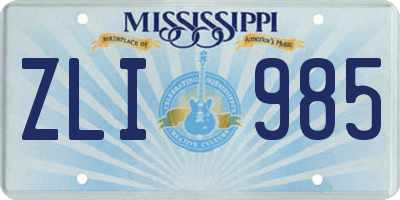 MS license plate ZLI985
