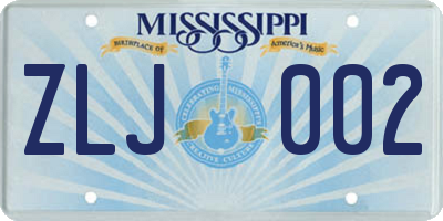 MS license plate ZLJ002