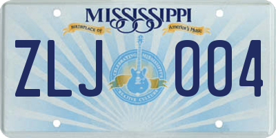 MS license plate ZLJ004