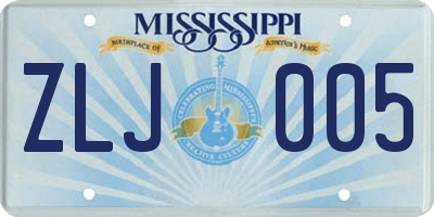 MS license plate ZLJ005