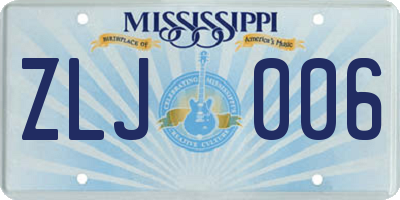 MS license plate ZLJ006