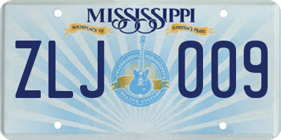 MS license plate ZLJ009