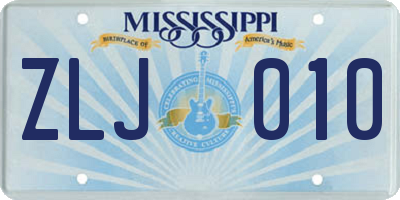 MS license plate ZLJ010