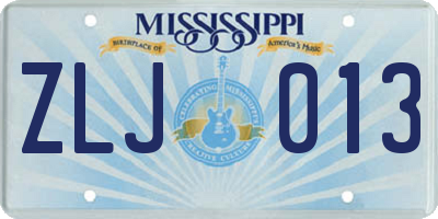 MS license plate ZLJ013