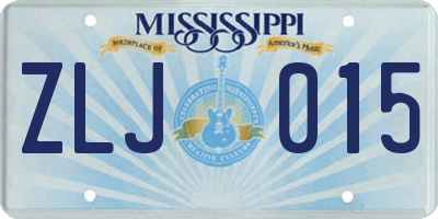 MS license plate ZLJ015