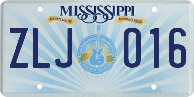 MS license plate ZLJ016