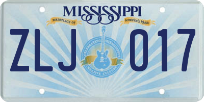 MS license plate ZLJ017