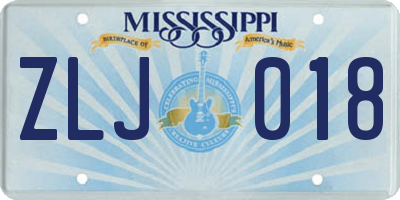 MS license plate ZLJ018