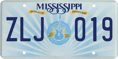 MS license plate ZLJ019